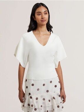 Ted Baker REGINAH Wide Short Sleeve V-Neck Knitted Top Size 4 (US 10/Medium)